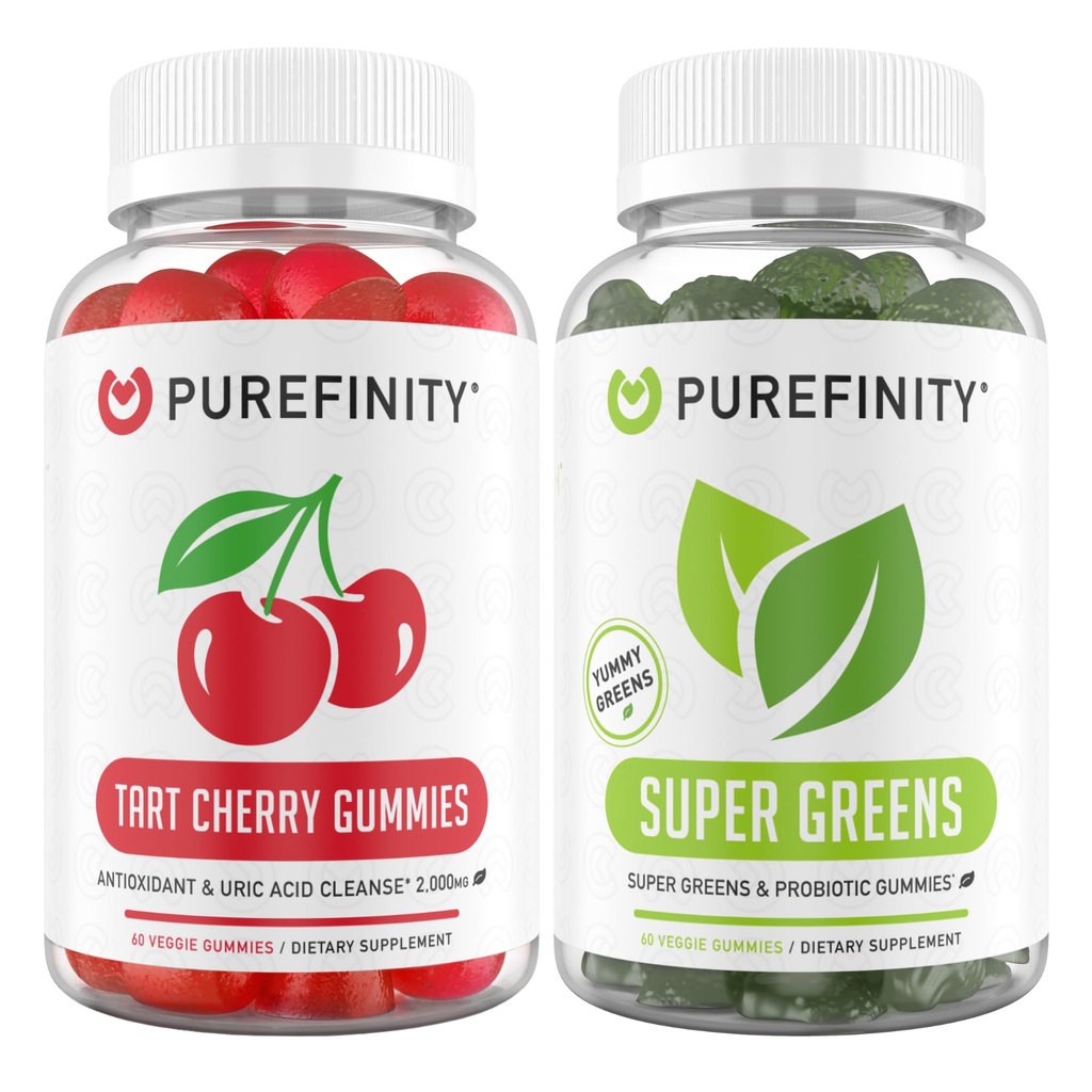 PUREFINITY Tart Cherry og Super Greens Gummies Bundle (Uric Acid Flush & Cleanse med dine daglige grønne)