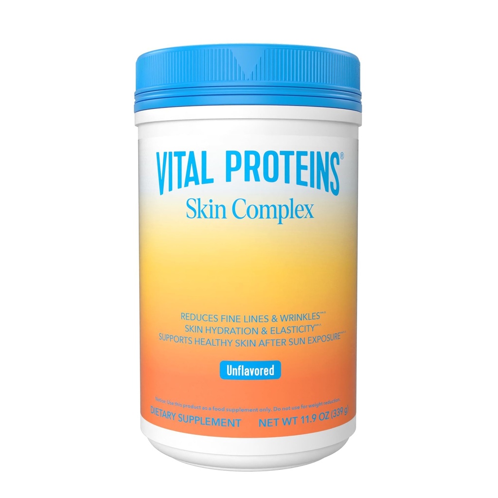 Vital proteiner kollagen peptider for kvinner - 20g Hydrolysert kollagen, vitamin C, Hyaluronsyre, Redusere fine linjer og krinkler, Verisol & Holimel - Hudkompleks Supplement, Uslavored 11.9oz Powder