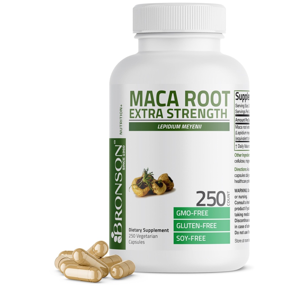Bronson Maca Root Extra Lepidium Meyenii, ikke-GMO, 250 vegetariske kapsler