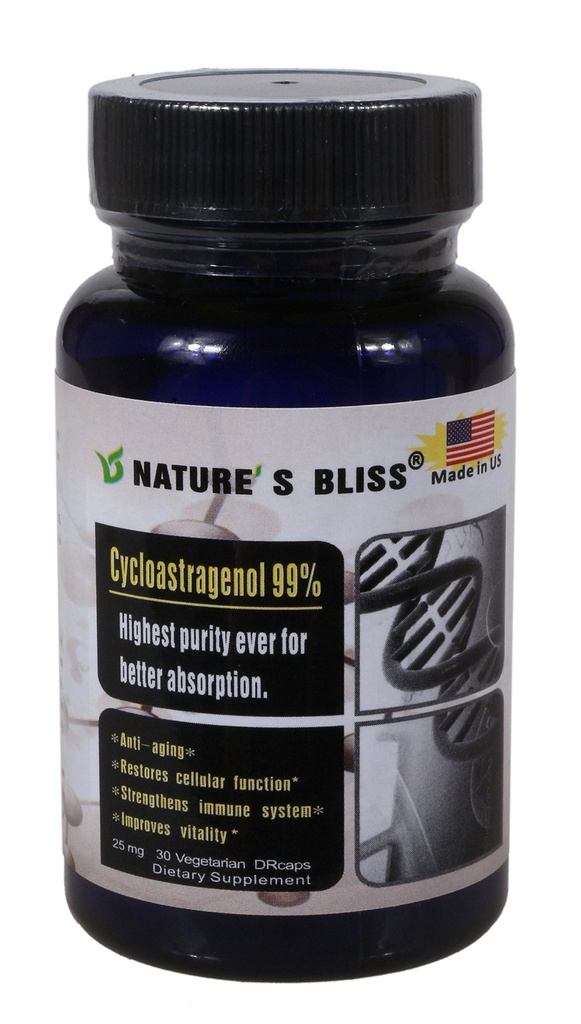 Naturensbliss sykloastragenol 25mg 99%,Telomere Kosttilskudd, Astragalus Root Extract, Anti Aging Supplement, Laget i USA, Immunitet Boost, Magesyre Beskyttet, Super Absorpsjon, 30 Kapsler