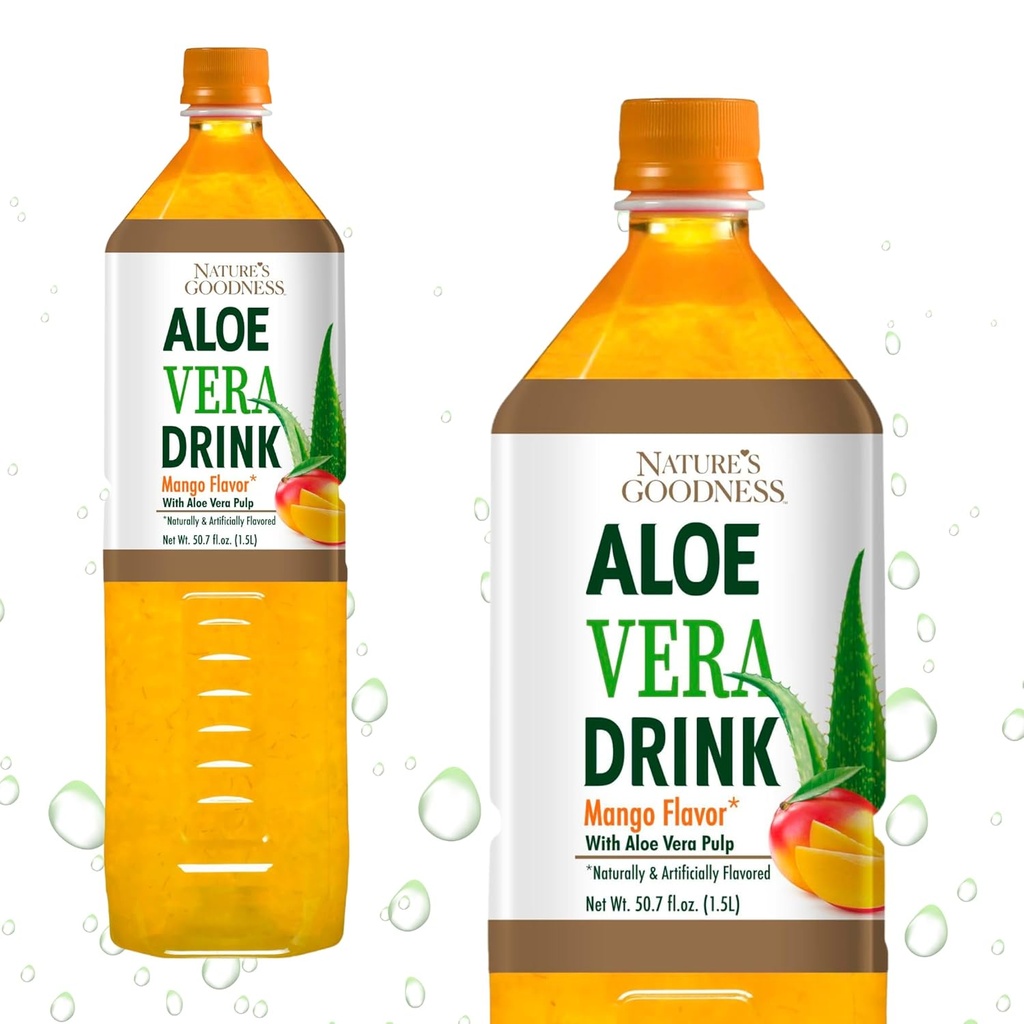 Naturens godhet Aloe Vera Drikke med Pulp Mango Flavor - 50.7 Fl Oz (1,5 L) - Forfriskende drikke med ekte Aloe Vera Juice
