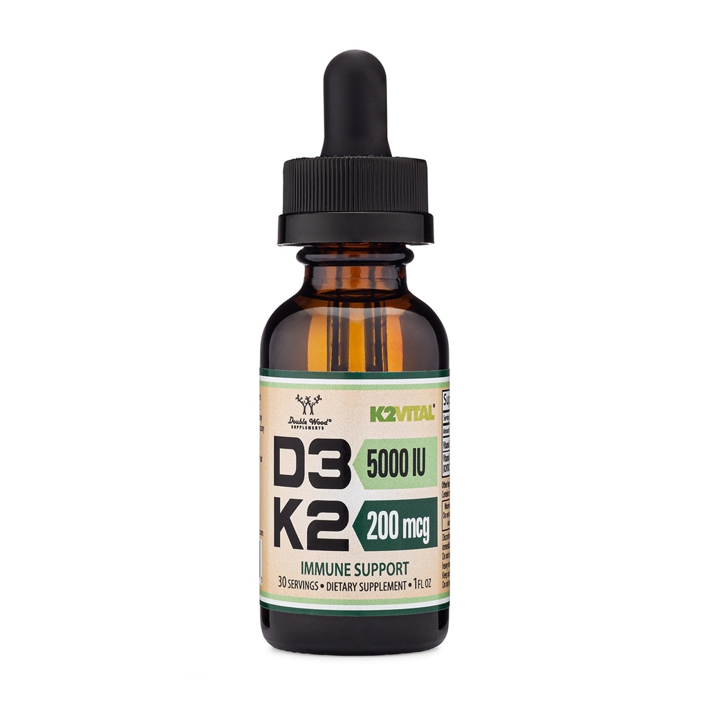 Vitamin D3 K2 5000 IU flytende dråper (5 000 IU av D3 og 200mcg på 99,9 % All-Trans Patenterte K2 MK-7 (K2Vital) Maks absorpsjon flytende D-vitamin D-dråper (30 Serveringer) av Double Wood