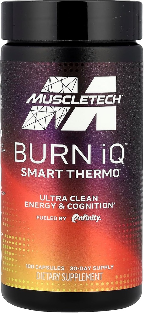 MuscleTech Burn iQ Smart Thermo Supplement drevet med paraxanthine forbedret energi og kognisjon for menn og kvinner 100 telling