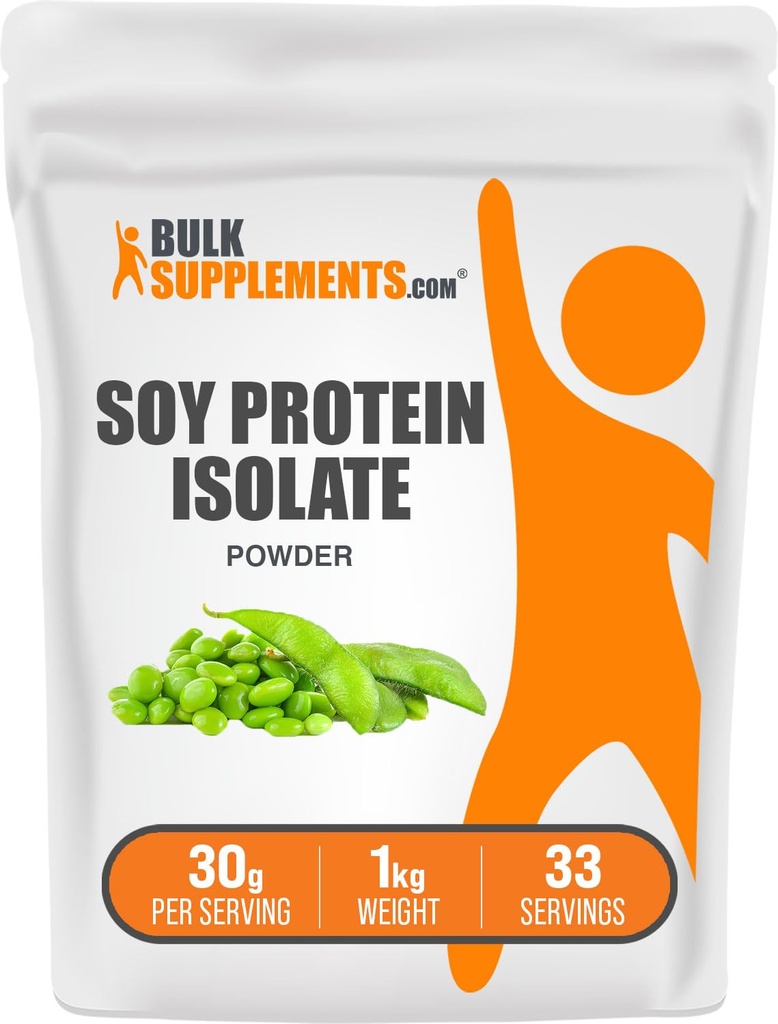 BulkSupplements.com Soya Protein Isolate Powder - Vegansk Protein Powder, Unflavored - Ren & Glutenfri, 30 g per servering, 1kg (2,2 lbs) (Pack of 1)