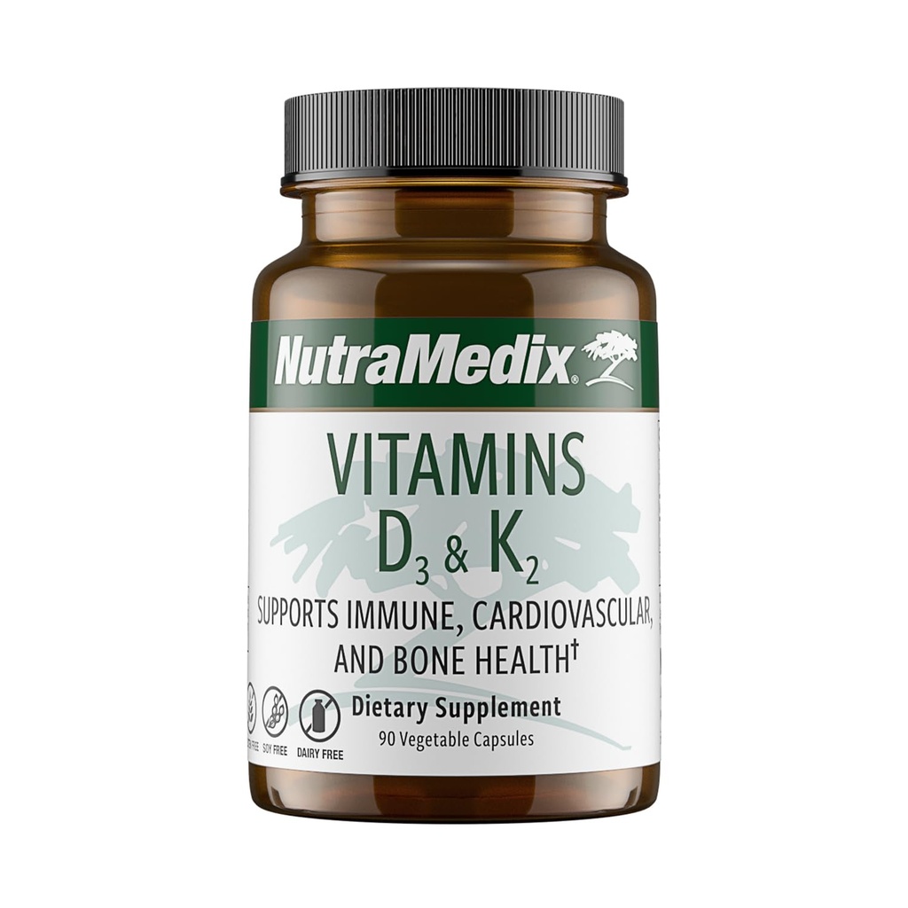 NutraMedix Vitamin D3 og K2 immunstøtte Supplement for kvinner og menn - Hjelp støtte hjerte helse - kan assistere med kalsiummetabolisme (90 kapsler)