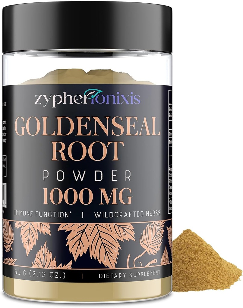 Goldenseal Root Powder Organic 1000 mg - Goldenseal Powder Supplement for immun & Gut, ren og naturlig Herbal Goldenseal Supplement, Glutenfri - 60 Serveringer(1 flaske)