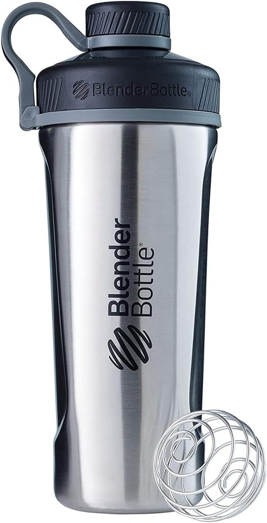 BlenderBottle Radian Shaker Cup Isolert rustfritt stål vannflaske med Wire Whisk, 26-Ounce, naturlig / svart