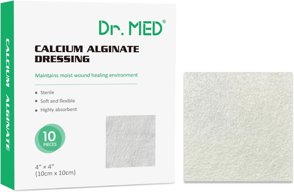 Dr. Med kalsiumalginat sår dressing 4"x4", 10 Individuell pakke høy absorpsjon kjole Gauze, ikke-svak pads, myk og behagelig patch for sår omsorg, raskere helbredelse
