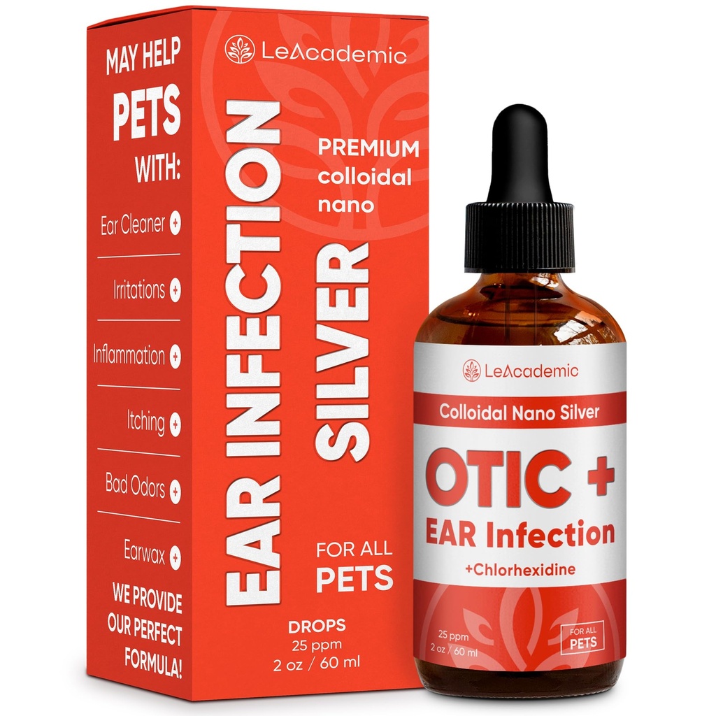 Hundeøreinfeksjonsbehandling Øreinfeksjonsbehandling for hunder og katter | Cat Cleaner Drops | Chlorhexidine Vaske for kjæledyr | Hjelper med otic irritasjoner og klør | Nano Silver | 2 Oz