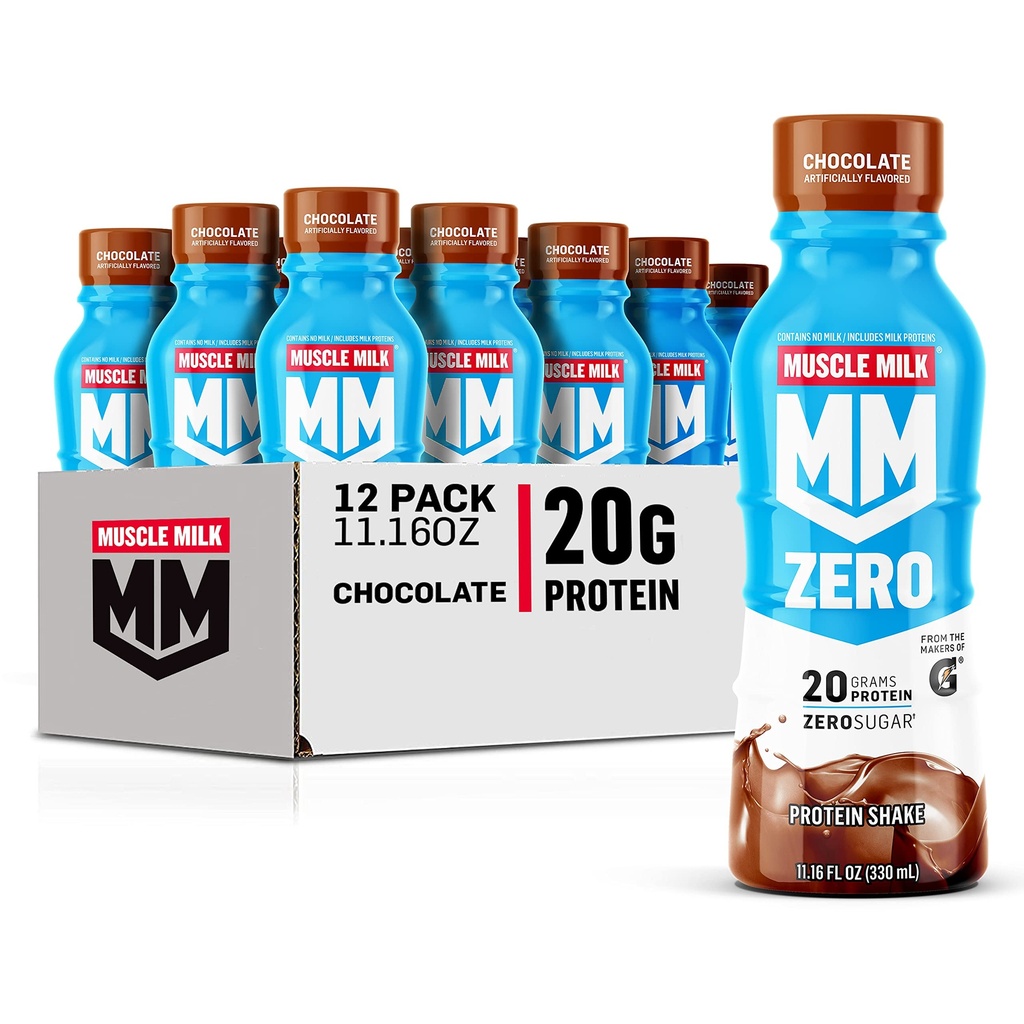 Muskelmelk Zero Protein Shake, sjokolade,20g Protein, Zero Sukker, 100 kalorier, kalsium, vitaminer A, C & D, 4g Fiber, Energiizing Snack, Treningsgjenvinning, Emballasje May Vary,11.16 Fl Oz (pakke på 12)
