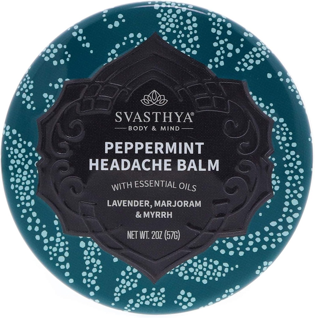 Swasthya Body & Mind Peppermint Hodepine Balm by Svasthya - Instant & Lasting Sinus, Migraine & stress Hode Relief, Har Peppermint, Lavender, Marjoram, Myrrh - 100% naturlig, laget i USA, 2 oz