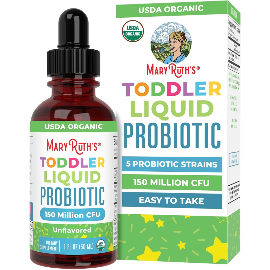 MaryRuth Organics Cocomelon Toddler Probiotic flytende  Drop Barn Probiotika for aldre 1-3 | 5 Probiotiske Strains | 150 milliarder CFU Per Serving | USDA Økologisk | Sukkerfri | Glutenfri | 1 Fl Oz