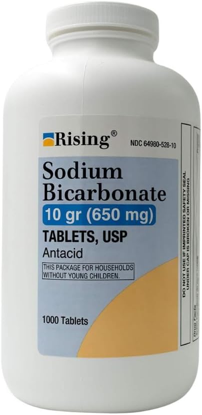 Rising Pharma - Natriumbikarbonat 650mg - Antacid brukt for syreindigering, Heartburn, Sour Mage Mage Upset - 1000 Tabletter
