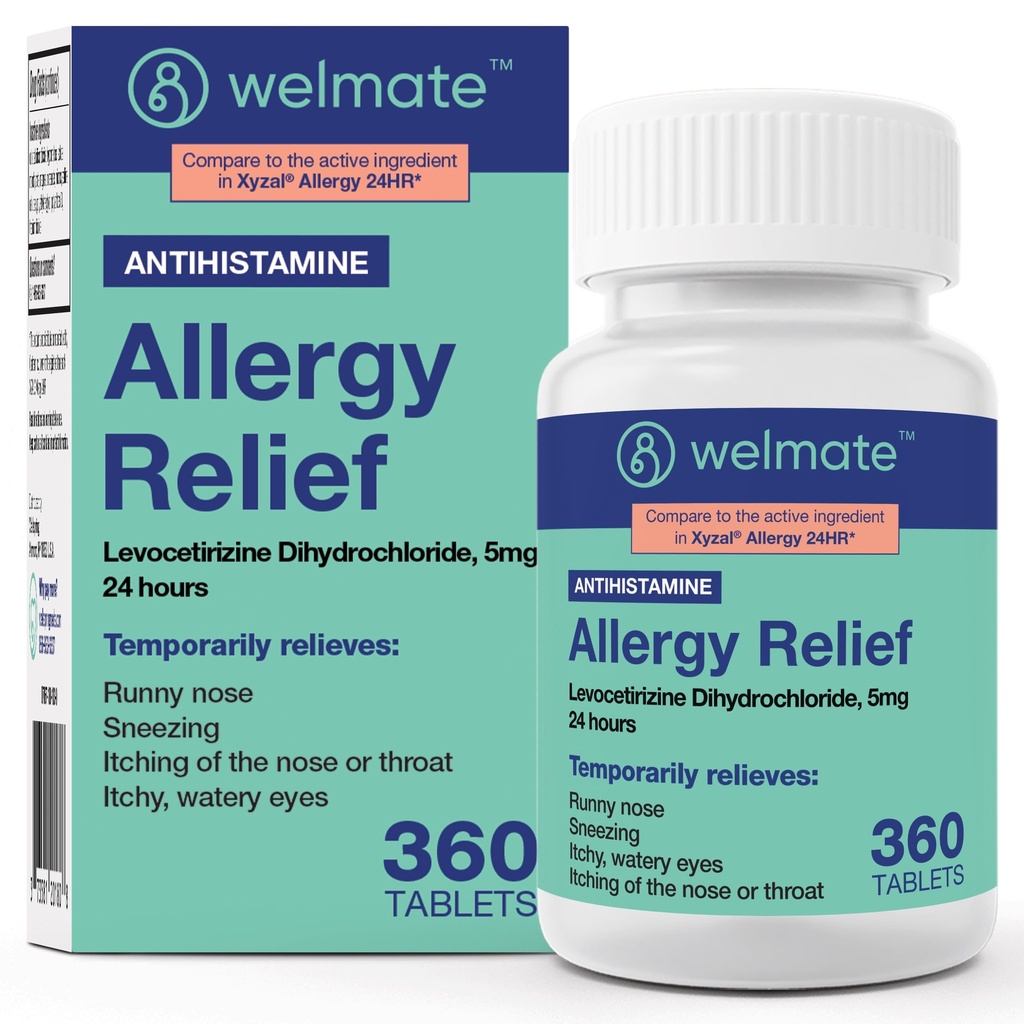 WELMATE - Levocetirizine Dihydrochloride 5mg (360 ct) - Ikke Drowsy Allergy Medisin - 24 timer - Antihistamin - Generic Allergy Pills - Over-The-Counter Medisin