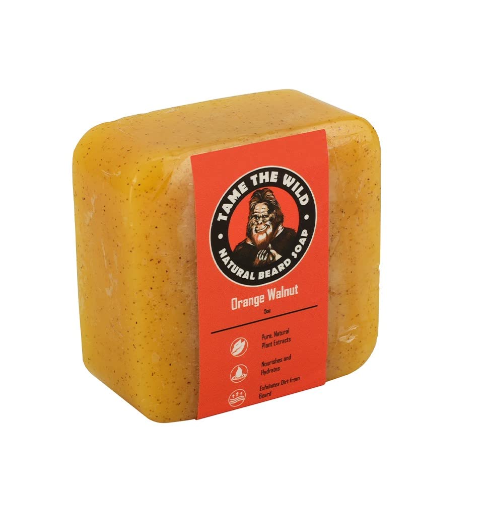 TAME WILD Orange Walnut Beard Soap Bar - 5 oz Exfoliating Beard Vaske og ansiktsskrubb - Shea Smør og kokosolje renser - Hydrating Grooming Soap - Fars dag gaver