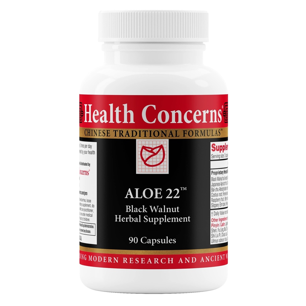 Helse Bekymringer Aloe 22 – Digestiv støtte og intestinal rensing – Bloating & Parasite Detox Supplement – Svart Walnut, Ginger, Myrobalan & Aloe Vera Herbal Formula – 90 Kapsler