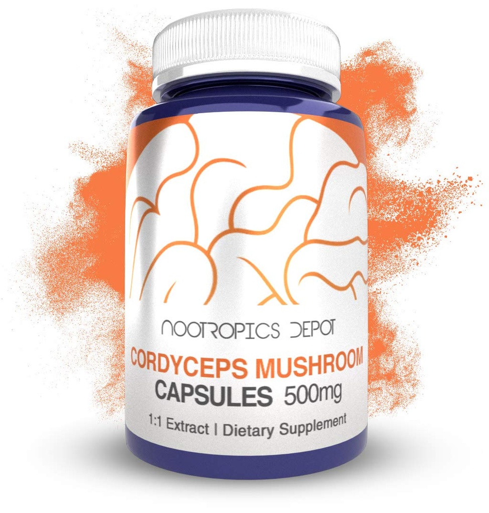 Nootropics Depot Cordyceps Mushroom Capsules | 500 mg | 60 greve | Cordyceps militaris | Hele Fruiting Kropp Mushroom Exract | Støtter Sunn Immune System