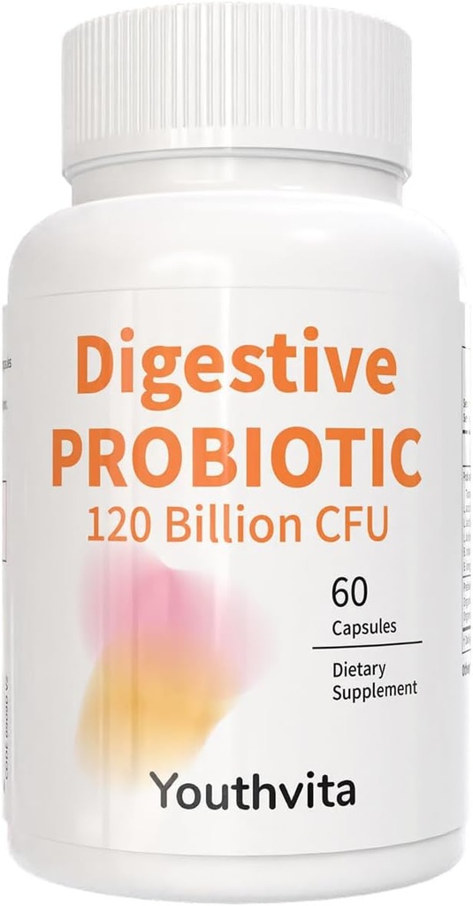 Probiotika med prebiotika, 120 milliarder CFU, for Gut helse og digestiv støtte, probiotika for kvinner og menn, 60 kapsler