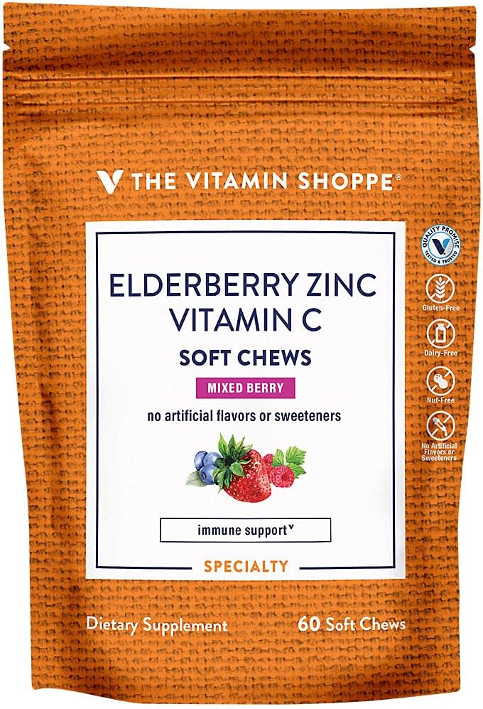 Eldrebær, sink og vitamin C Myke Chews - immunstøtte - Blandet Berry (60 myk Chews)