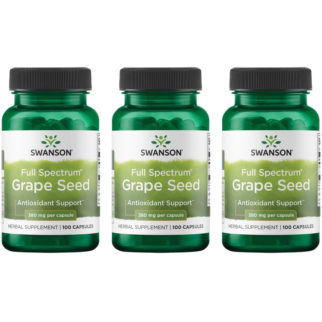 Swanson Grape Seed Heart Antioksidant Gratis radikaler Sunn blodtrykksstøtte Polyfenoler OPCS Herbal Supplement 380 mg 100 kapsler (3 Pack)