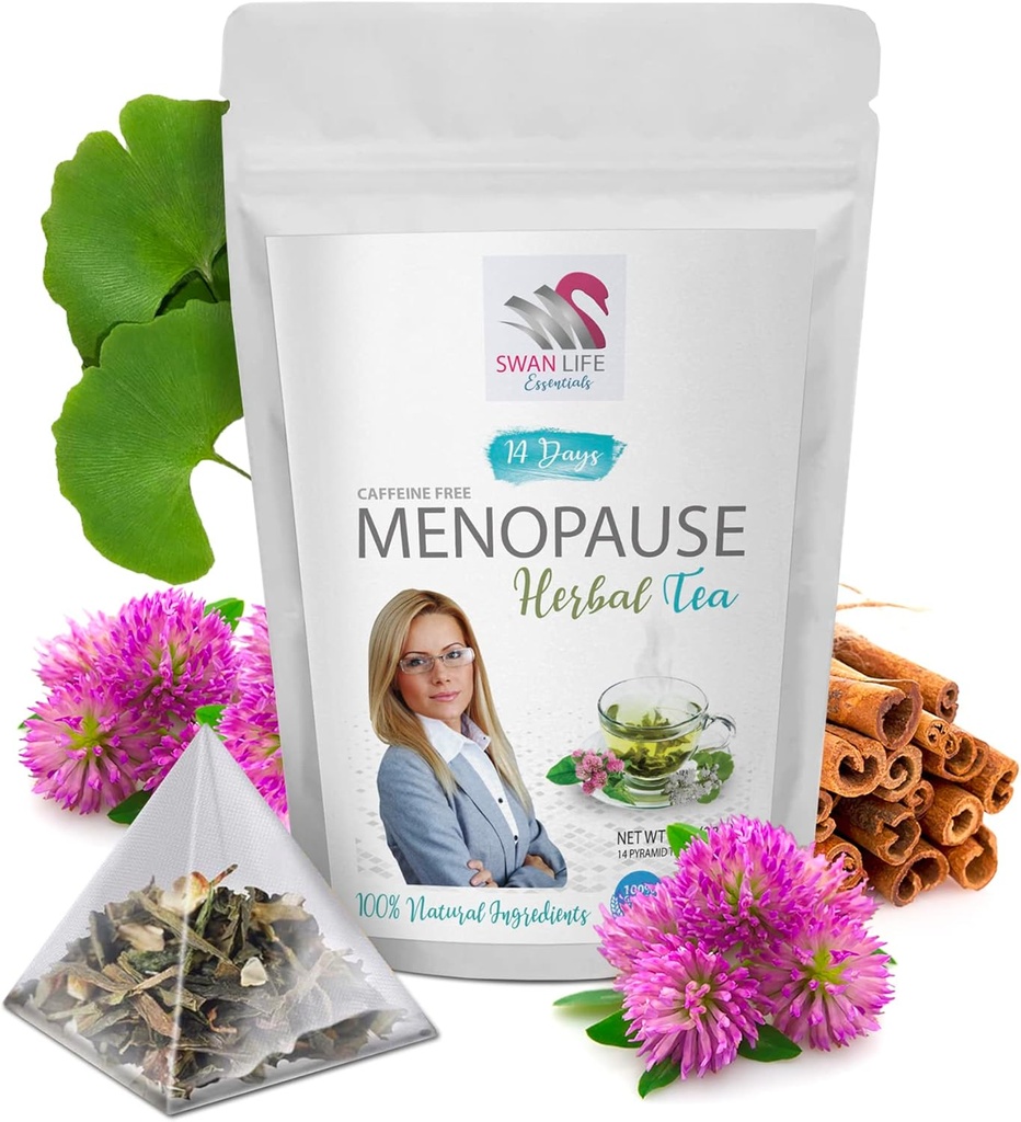 Menopause relief - MENOPAUSE TEA 14 DAYS - overgangsalder relief for kvinner, menopause relief for kvinner hot flashes, svart cohosh, gingko, rød klover, kanelchip, grønn te, licorice 1 Pack 14 poser