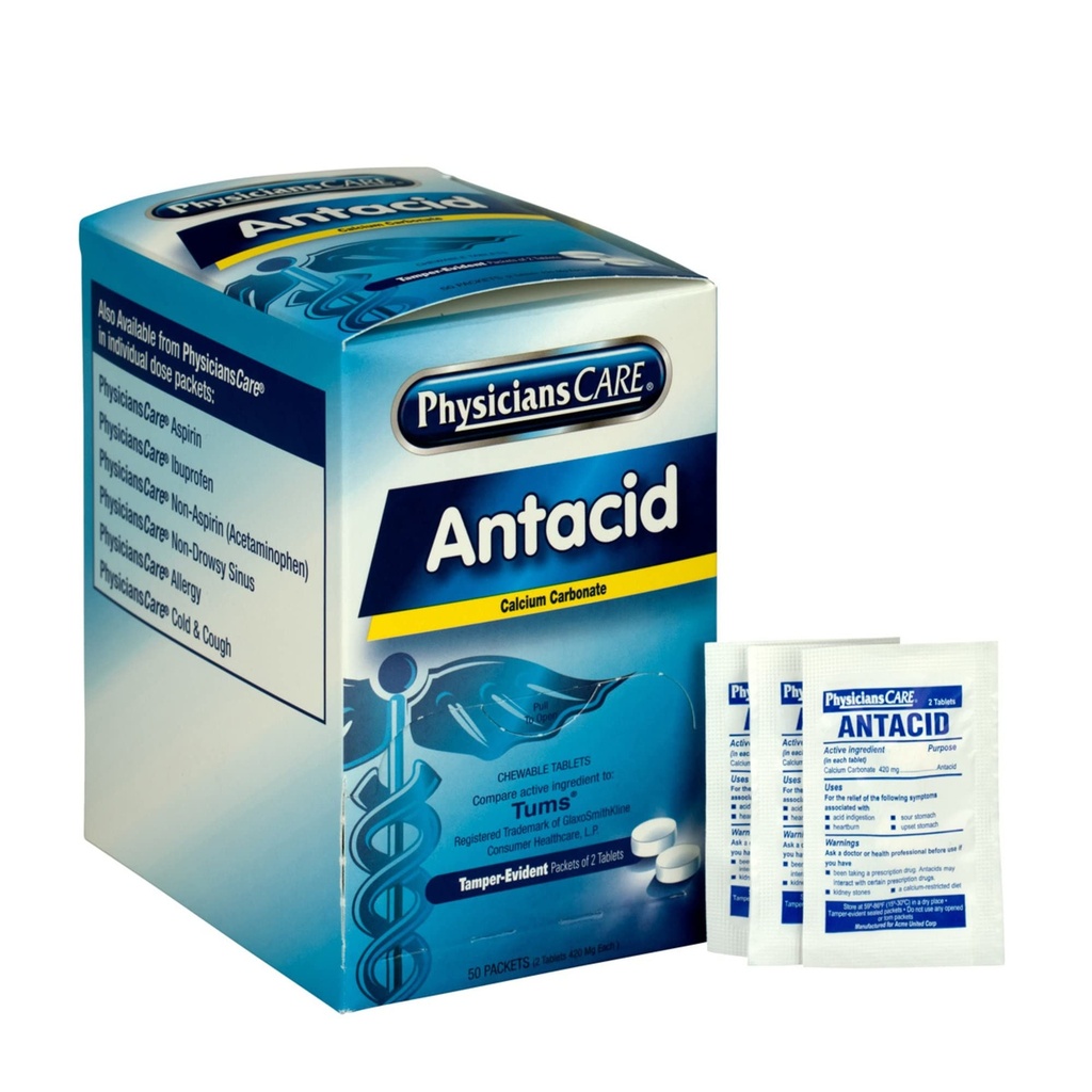 LegerCare Antacid Heartburn Medisin (sammenliknet med Tums), 50 doser med to tabletter, 420 mg
