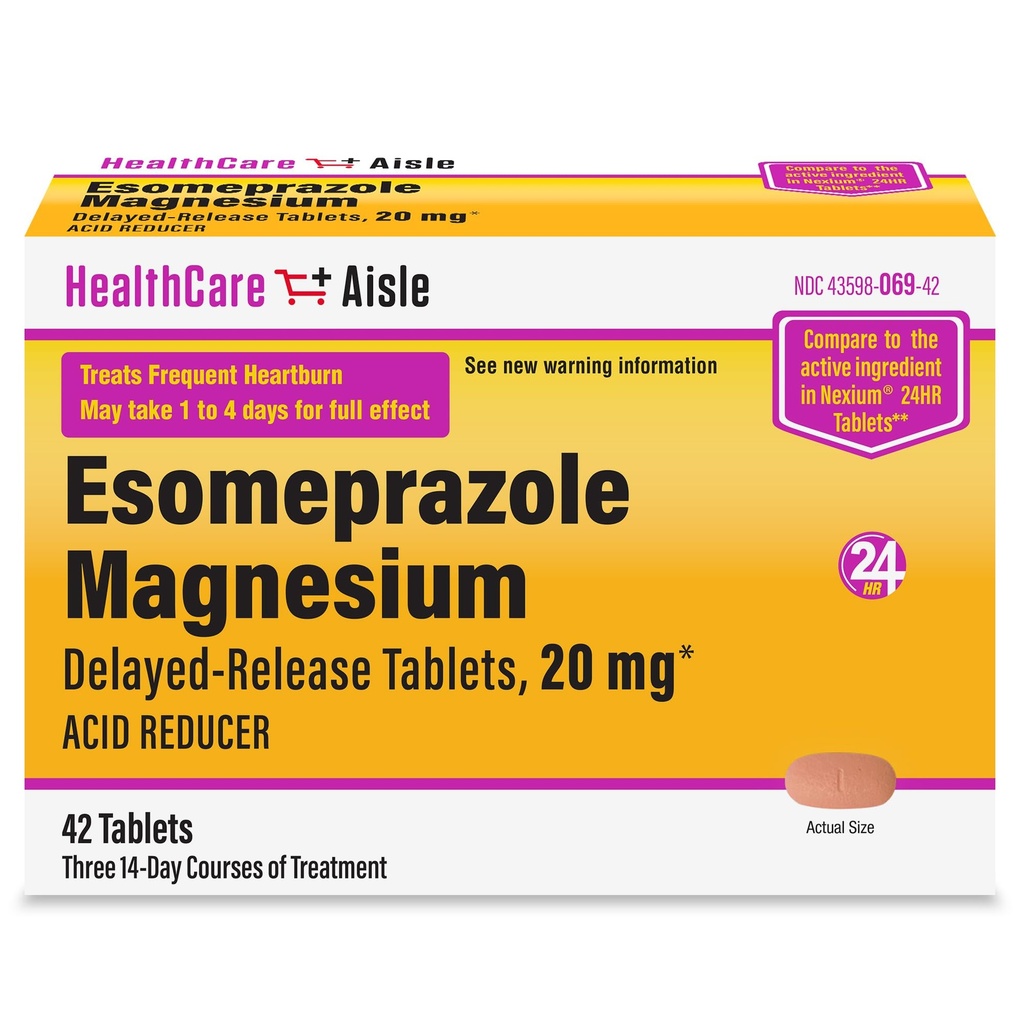 HealthCareAisle Esomeprazol Magnesium Forsinket-utsette tabletter, 20mg - 42 Count - Acid Reducer, gir Heartburn Relief