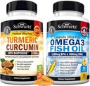 Triple Styrke Omega 3 Fish Oil Softgels (1 måneds forsyning) Plus gurkemeie curcumin med svart pepper ekstrakt 1500 mg kompleks (1 måneds forsyning)