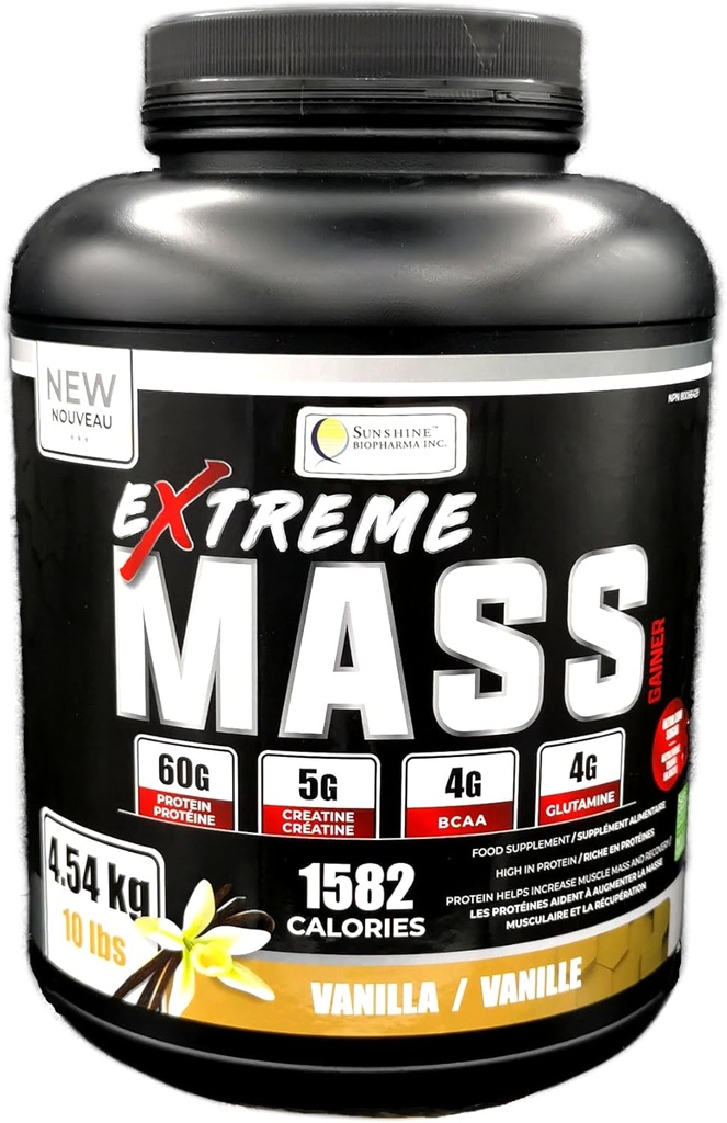 Ekstrem massevekt gevinster muskelbygger, 10 lb (4,54 kg) med mindre sukker for intens trening laget av høy kaloriforsterket myseprotein (Vanilla)