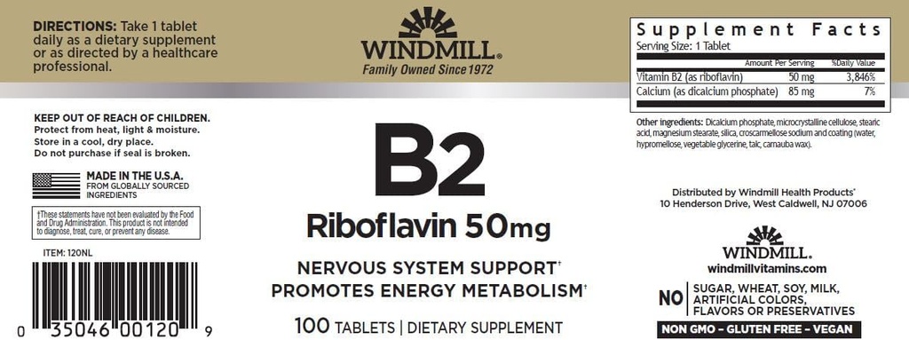 Vindmølle vitamin B-2 50 mg tabletter - 100 ea (2 pakke)