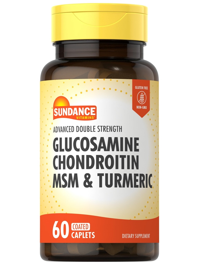 Sundance Glucosamine Chondroitin MSM og gurkemeie | 60 kapler | Dobbel styrke | Ikke-GMO og Glutenfri Supplement