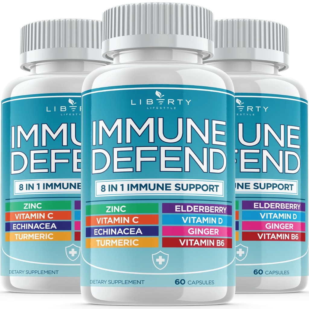 8 i 1 immunforsvarsstøtte, immunisme vitaminer Supplement Booster med sink 50mg, Vitamin C Elderbær VIT D3 5000 IE, Turmeric Curcumin & Ginger, Echinacea - Allergi Relief for barn voksne