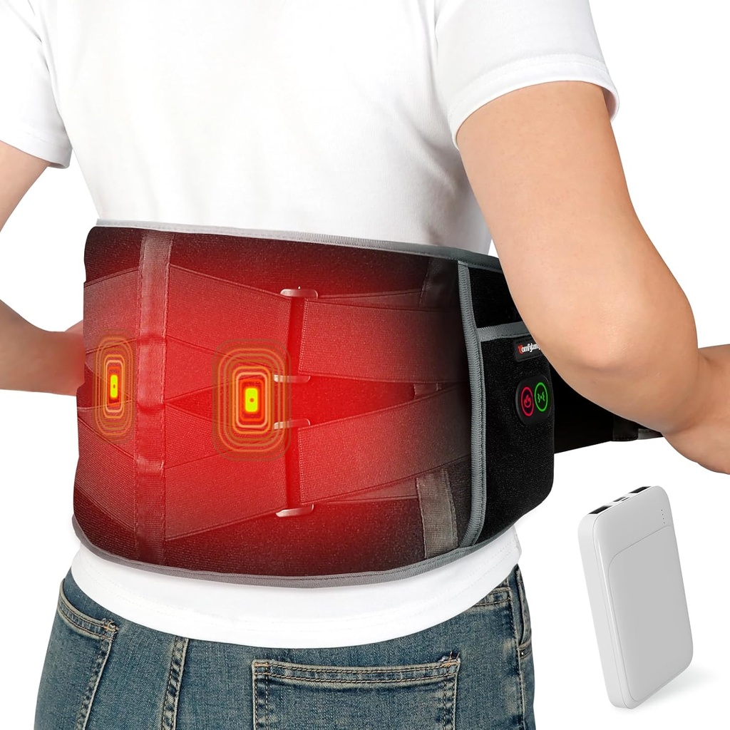 Komfytemp Cordless Oppvarming Pad med Massager for rygg smertelindring, Bærbar nedre rygg Massasje FSA kvalifisert HSA Oppladbar, Bursdagsgaver for kvinner Mor far seniorer jul 3 varme 30 Auto-Off
