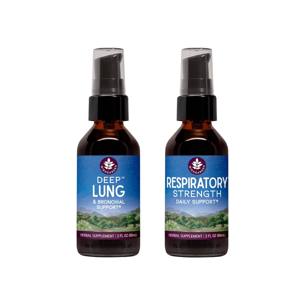 WishGarden Herbs Sunn Pusting Bundle - Deep Lung Bronchial Support Lung Cleanse & Detox + Respiratorisk Tonic støtter langsiktige Lung Resiliens og bedre Lung effektivitet, 2oz Bundle