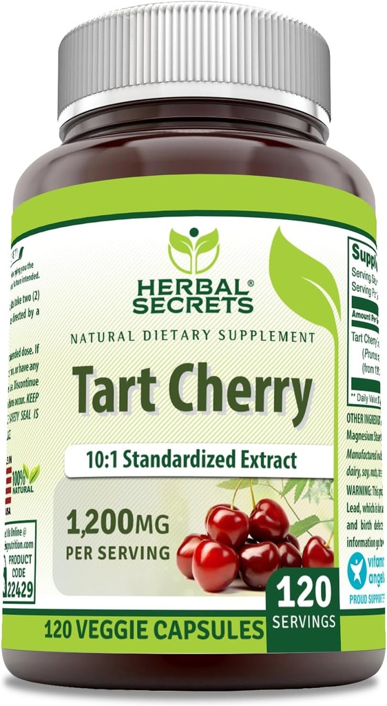 Herbal hemmeligheter Tart Cherry 10:1 Standardisert Ekstrakt Supplement | 1200 Mg Per Serving | 120 Veggie kapsler | Ikke-GMO | Glutenfri | laget i USA (1 Pakke, 120 greve)