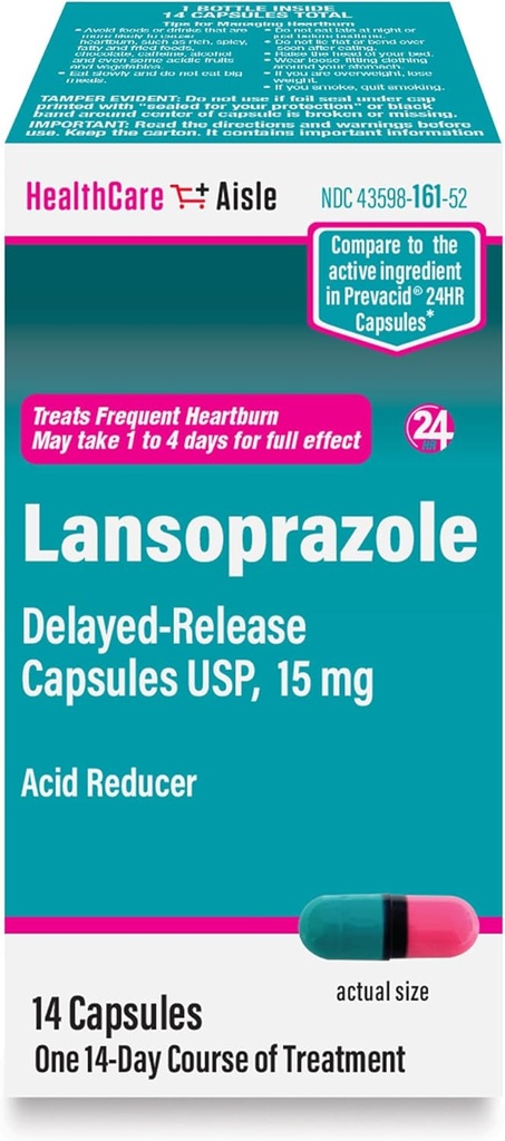 HealthCareAisle Lansoprazol 15 mg - 14 Forsinkte-eparinuxkapsler - syre Reduser, behandler hyppig hjertebrann