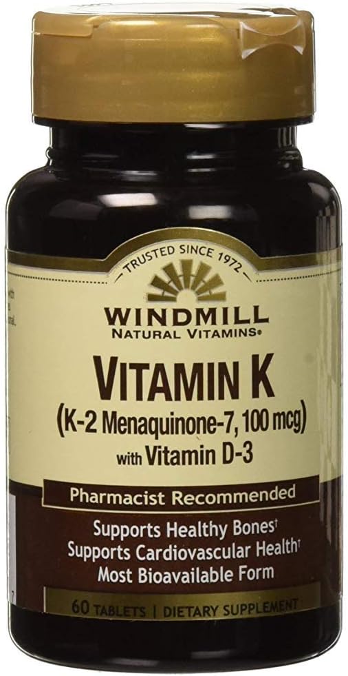 Vindmølle Naturlige vitaminer vitamin K (K-2 Menaquinon-7, 100mcg) 60 tabletter (pakke med 1)