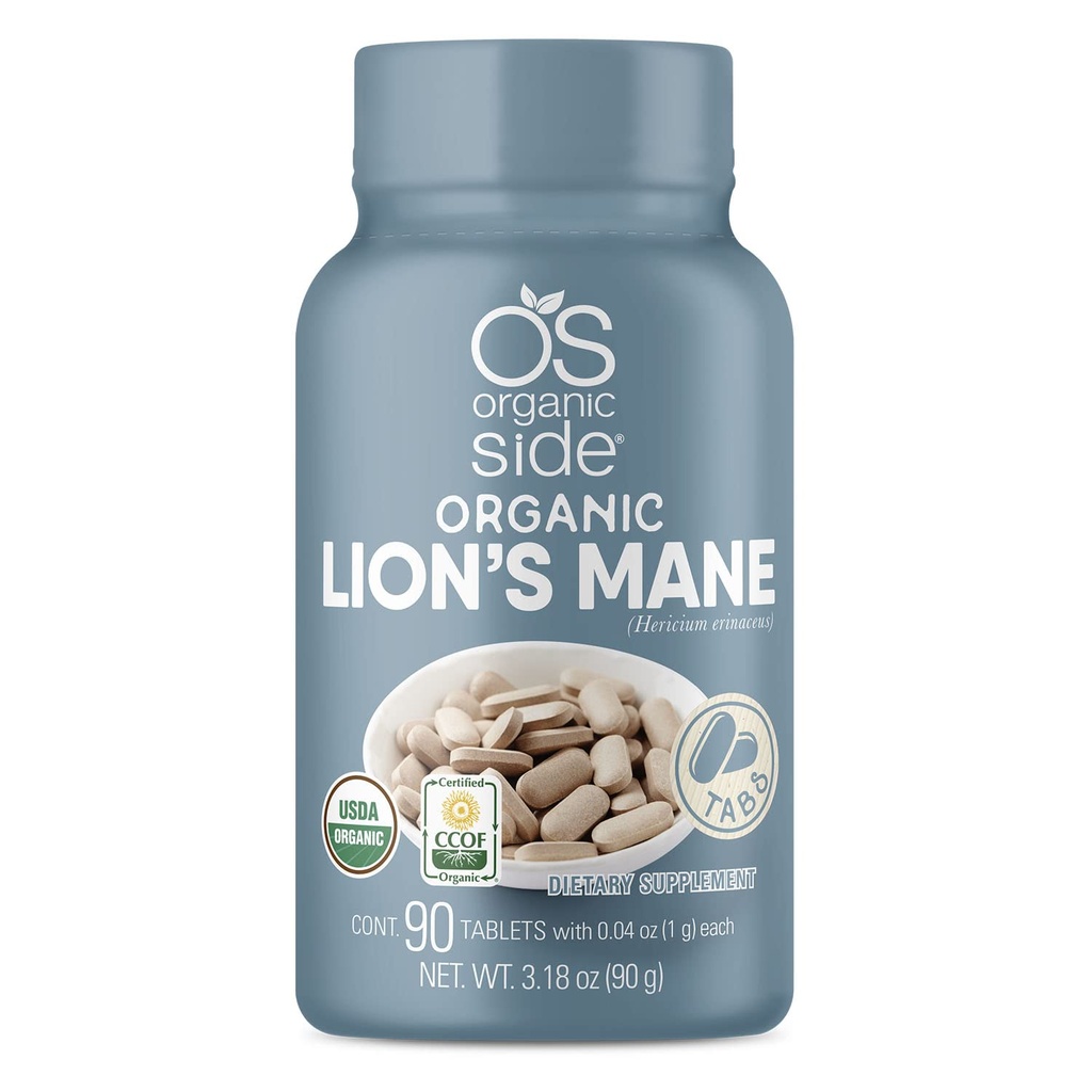 Lions Manes Mane Tabletter 100% ren organisk | USDA sertifisert | Ikke-GMO, Plantebasert minne og fokus støtte | 1,120 Mg Per servering | 90 tabletter