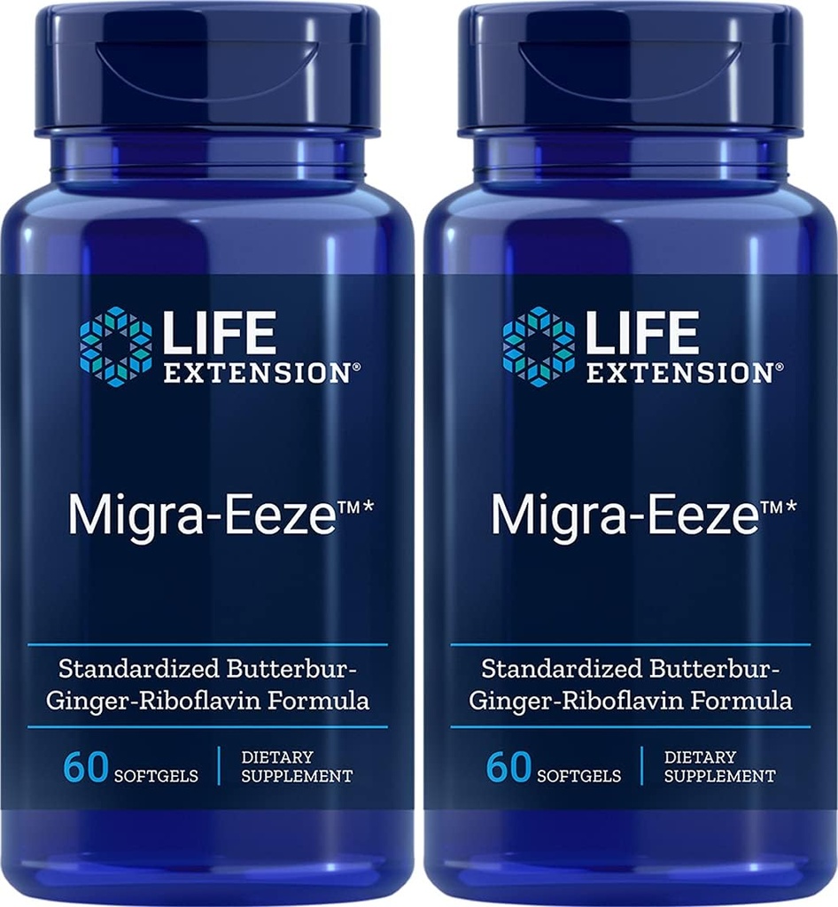 Livsforlengelse Migra-EezeTM Standardisert Butterbur-Ginger-Riboflavin Formula, 60 greve (pakke på 2)