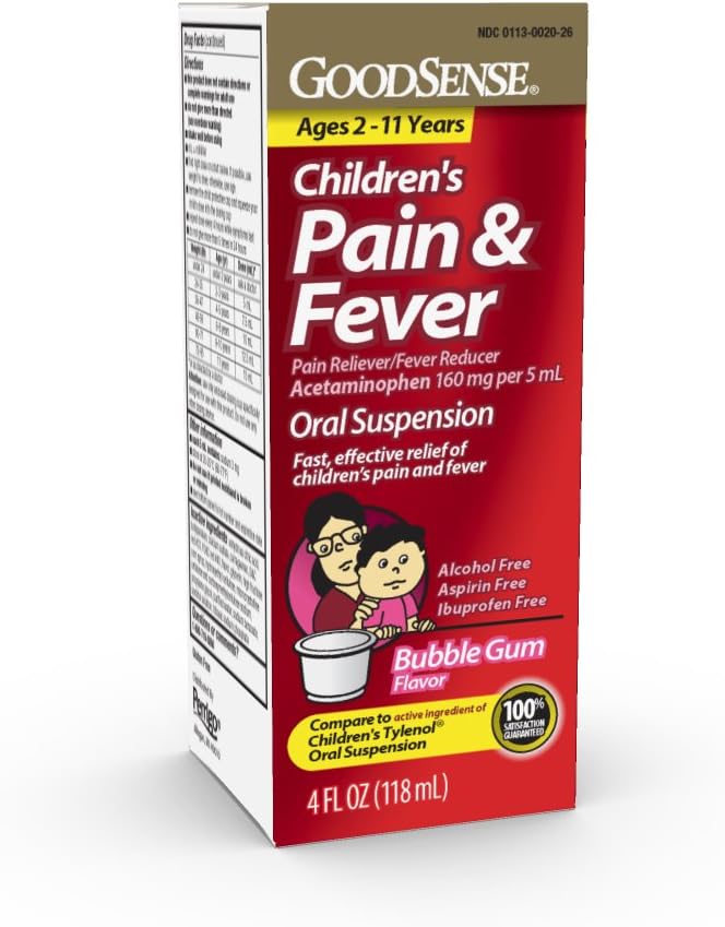 GoodSense Barns smerte Relief væske, Bubble Gum Flavor, Acetaminophen 160 mg/5 ml, effektiv smertereduserende / Fever Reduser for barn alder 2-11, 4 Oz
