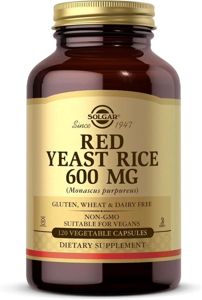 Solgar Red Yeast Rice 600 mg - 120 Grønnsaker Kapsler - Ikke-GMO, Vegansk, Gluten og Dairy Free, Kosher - 60 Services