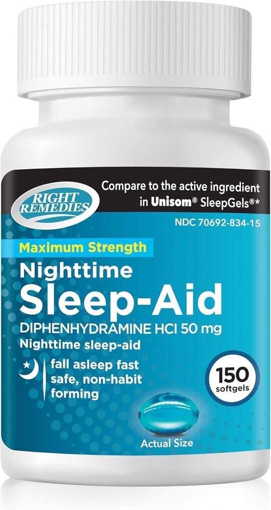 Natt søvnhjelp Softgels, (150 mykgels), Diphenhydramin HCI 50 mg, Falle søvn raskt, støtter dypere, hvilelig søvn