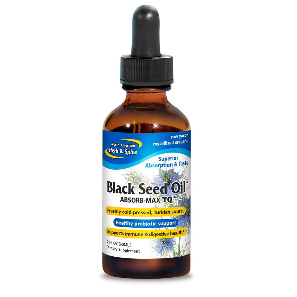 NORTH AMERICAN HERB & SPICE Svart Seed Oil Absorb-Max TQ - 2 fl. oz. - Sublingual Mycellized Drops - Immunstøtte & Digestiv helse - Olje av Oregano - Non-GMO - 52 Total Services