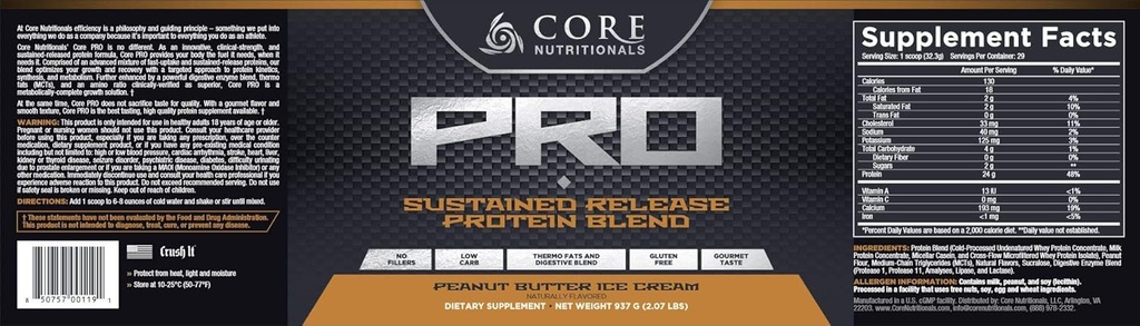 Core Nutritionals Core PRO - 29 Services - Peanut Smør Iskrem