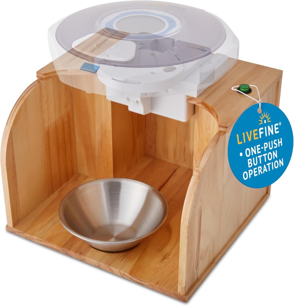 LiveFine Pille Dispenser Tipper (Dispenser er ikke inkludert), En-Touch Operasjon, Automatisk Pille Dispensing, Stilfull Wooden Base, Kompatibel med LiveFine og andre ledende modeller