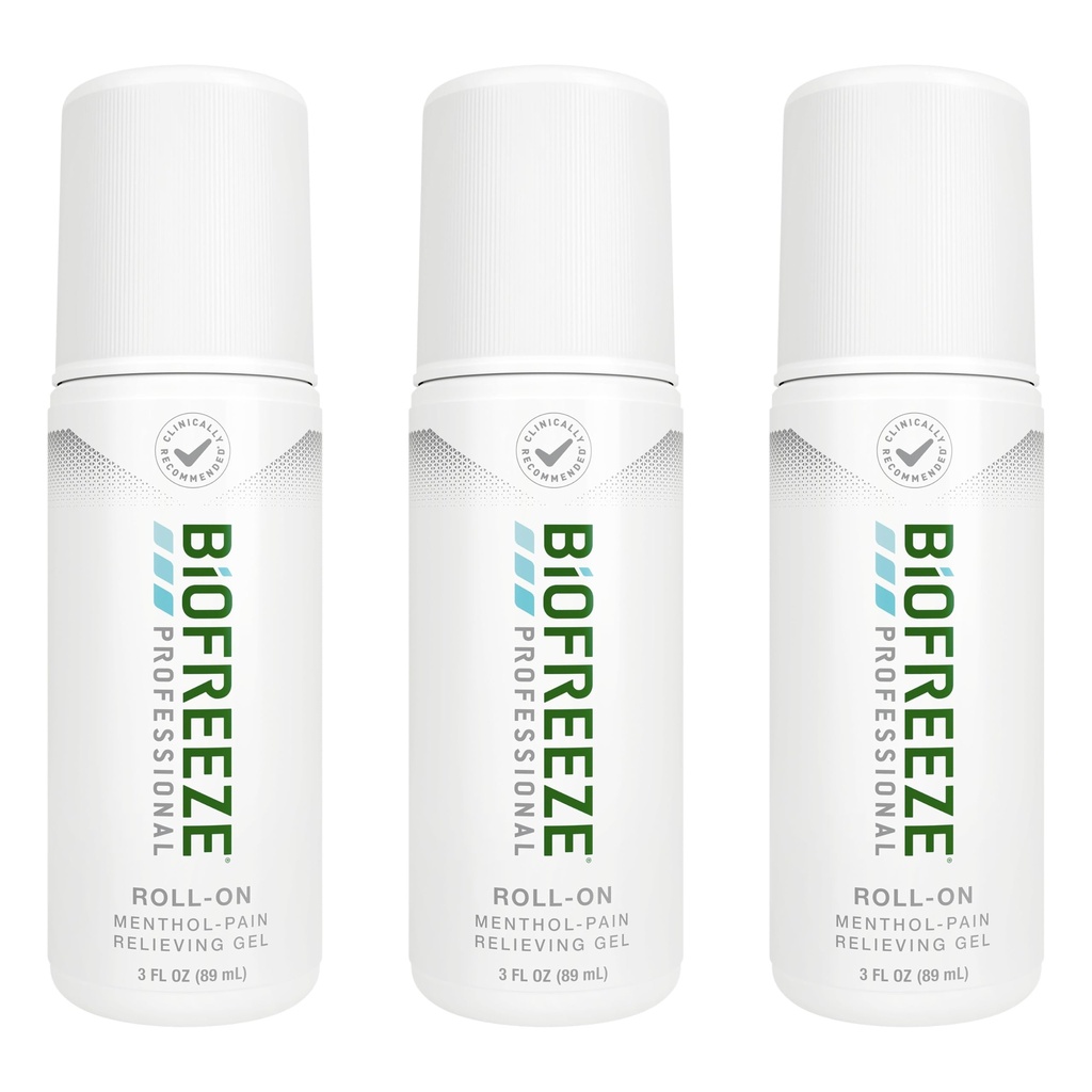 Biofreeze profesjonell smerte relief Roll on for kne, hals, hip, ledd, & skulder, enkel ryggsmerter smerte leever, Sore muskel relief, Roll-On Menthol Gel 3 Fl Oz (Pack of 3)