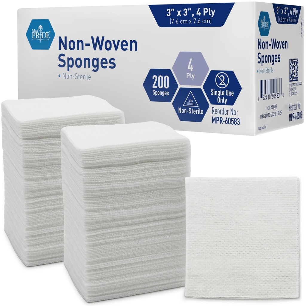 MED PRIDE 3x3 i Gauze Pads 200 pakke, ikke-steril, 4 ply, ikke-ærlig Mesh Bandages, Absorbent sårpleie kjole sponger