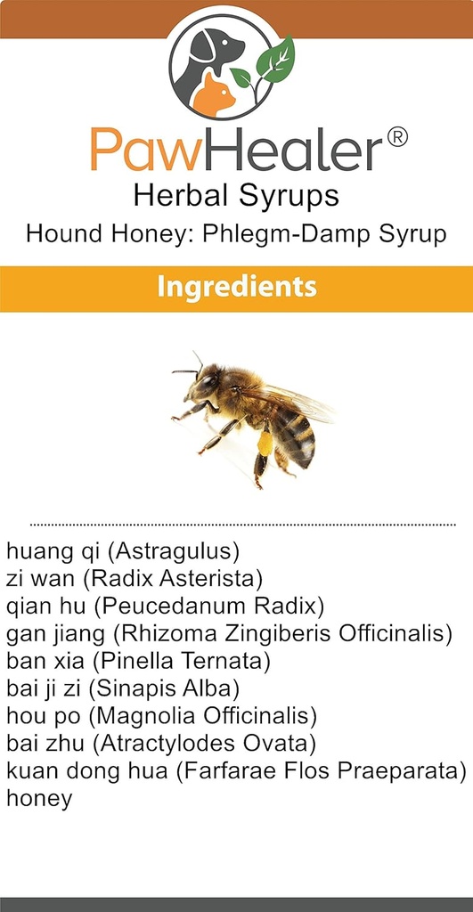 PawHealer Phlegm Damp Cough Syrup: Hound Honning® - (5 fl oz) Naturlig Herbal Remedy for symptomer på våt Cough - smaker godt - lett å administrere