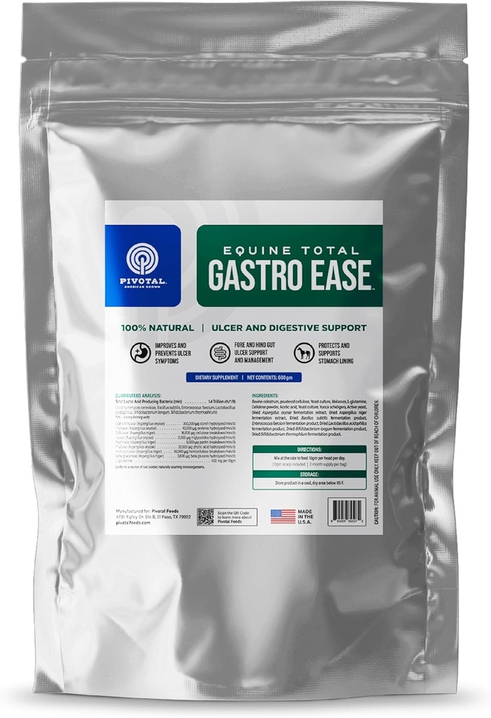 Equine Total Gastro Ease – All-Naturlig Ulcer & Digestive Supplement for hester som inneholder Bovine Colostrum – Hjelper Forebygging Ulcer Formation - beroligende Supplement - 100% naturlig – laget i USA