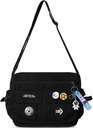 Mote Crossbody Veske med søte tilbehør Nylon Casual Messenger Veske med anheng lett håndveske reise dagpakker (svart)